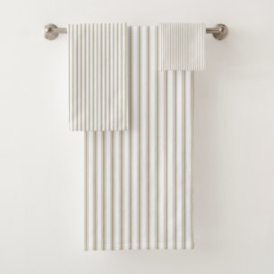 Beige and White Ticking Stripe Bath Towel Set