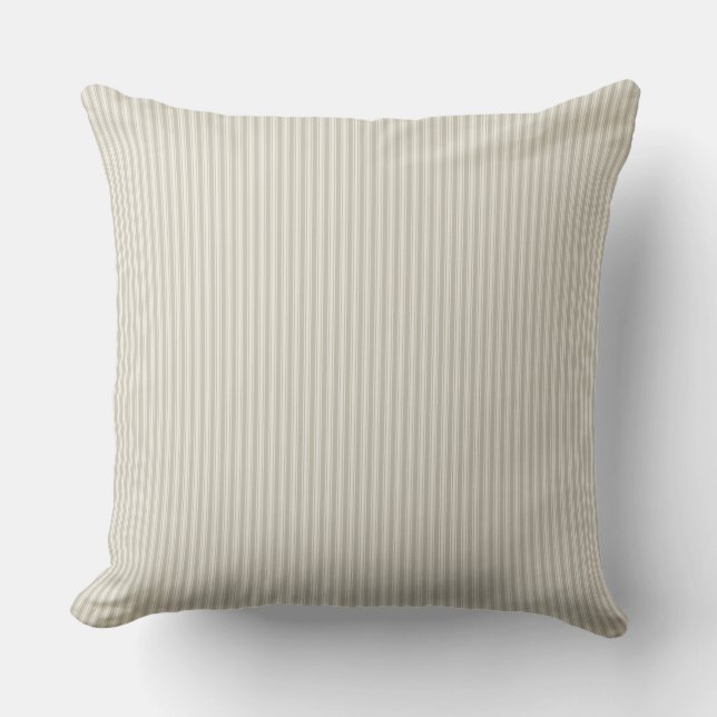 Beige and White Ticking Stripe Cushion (Front)
