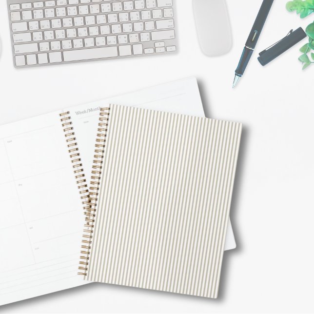 Beige and White Ticking Stripe  Planner (Beige and White Modern Stripes Planner)