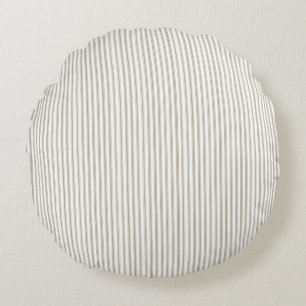 Beige and White Ticking Stripe  Round Cushion