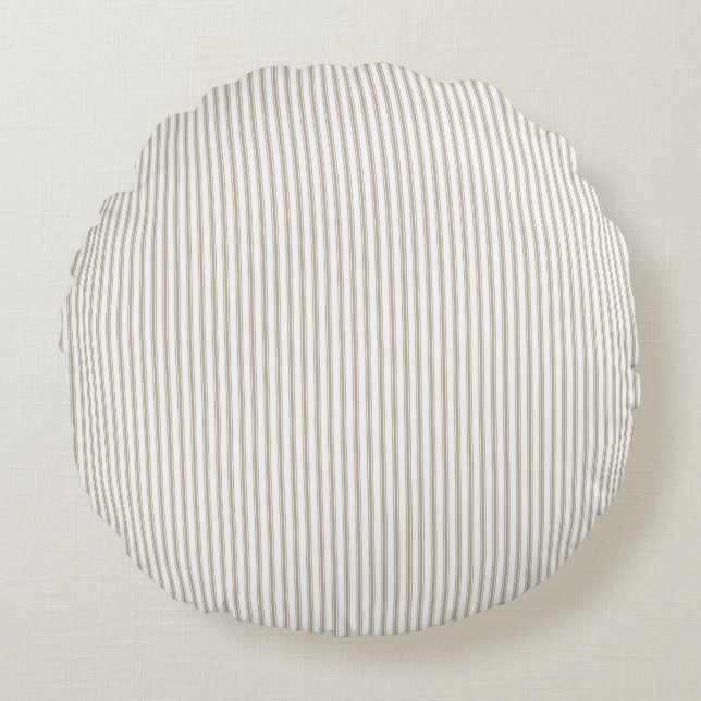 Beige and White Ticking Stripe  Round Cushion (Front)