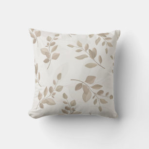 Beige and White Watercolor Leaves Cushion