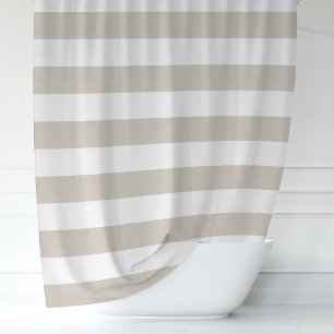 Beige and White Wide Stripes Shower Curtain