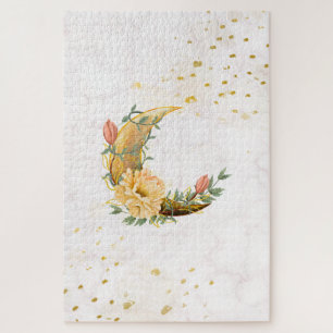 Beige and Yellow Botanical Moon Graphic Jigsaw Puzzle