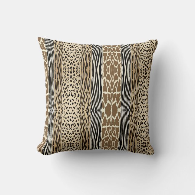 Beige Animal Embossed Printed Zebra Stripe Pillow (Front)
