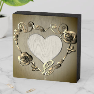 Beige Anniversary Rose Heart Frame 1 Photo Wooden Box Sign