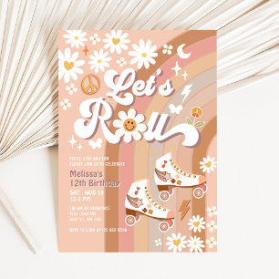 Beige ANY AGE Let's Roll Retro Groovy Birthday Invitation