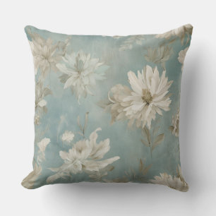 Beige Aqua Blue Brown Floral Cushion