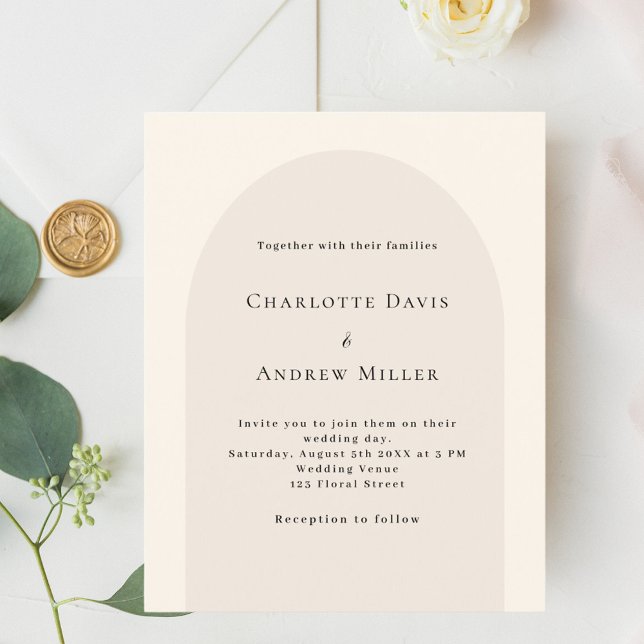 Beige arch elegant budget wedding invitation (Creator Uploaded)
