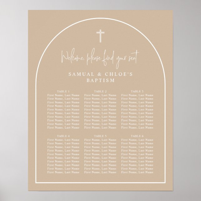 Beige Arch Minimal Joint Christening Seating Chart (Front)