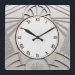Beige Art Deco Clock - Stylish Abstract Lines<br><div class="desc">"art deco clock", "art nouveau clock", "white cream light beige", "1920s geometric symmetrical lines", "stylish sophisticated 1920 style", "smart grey grey luxury", "retro vintage luxurious antique", "elegant line pattern design", "glamourous glam square clock", "classy classic neutral glamour"</div>