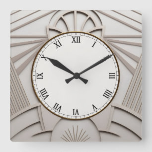 Beige Art Deco Clock - Stylish Abstract Lines