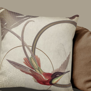 Beige Artistic Hummingbird Design Taupe Cushion