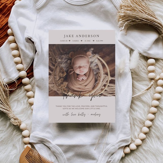 Beige Baby Birth Photo Thank You Postcard (Creator Uploaded)