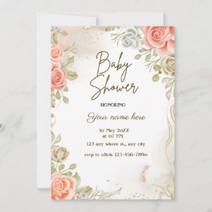 Beige baby shower floral invitations