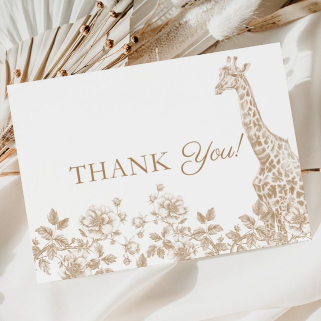 Beige Baby Shower Toile Safari Thank you Card (Creator Uploaded)
