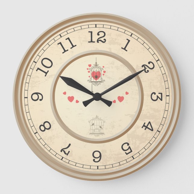 Beige Background And Hearts Large Clock (Front)
