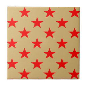 Beige Background And Red Stars Ceramic Tile