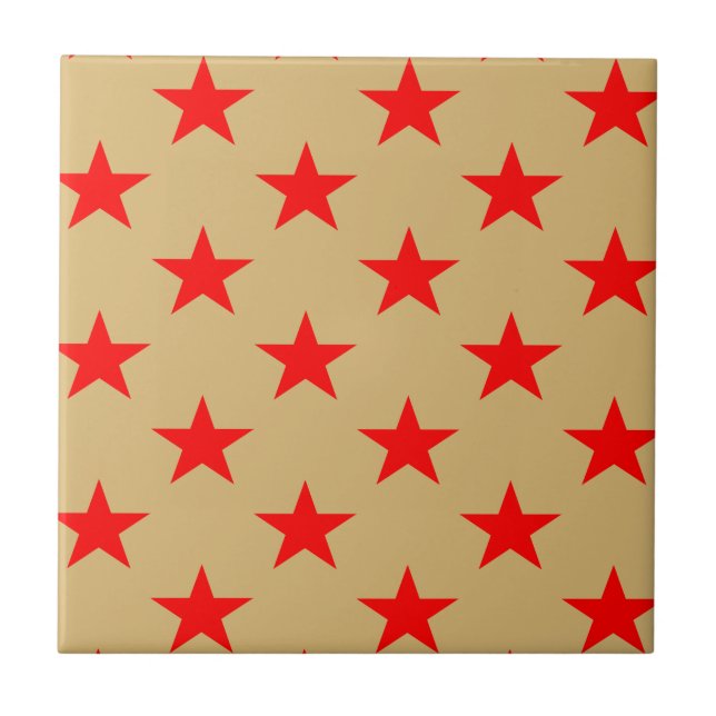 Beige Background And Red Stars Ceramic Tile (Front)