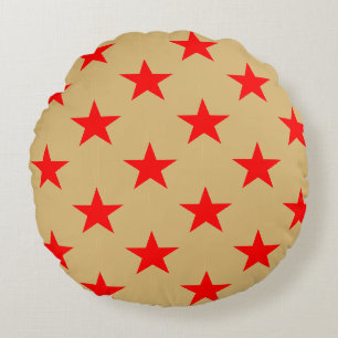 Beige Background And Red Stars Round Cushion
