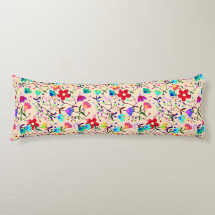 Beige Background Colourful Floral Pattern Body Cushion