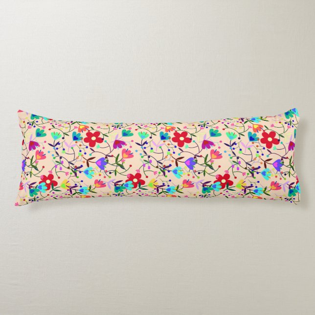 Beige Background Colourful Floral Pattern Body Cushion (Front)