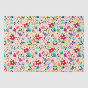 Beige Background Colourful Floral Pattern Tissue Paper