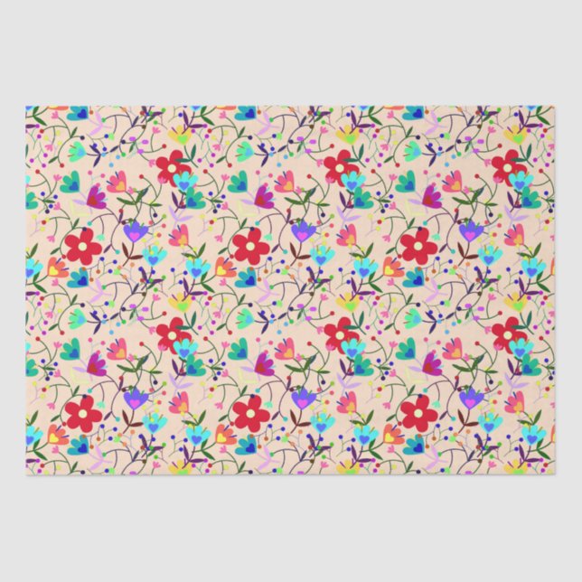 Beige Background Colourful Floral Pattern Tissue Paper (Front)