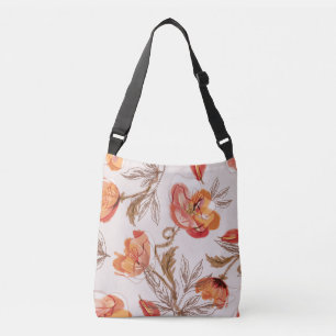 Beige Background Poppies Watercolor Pattern Crossbody Bag