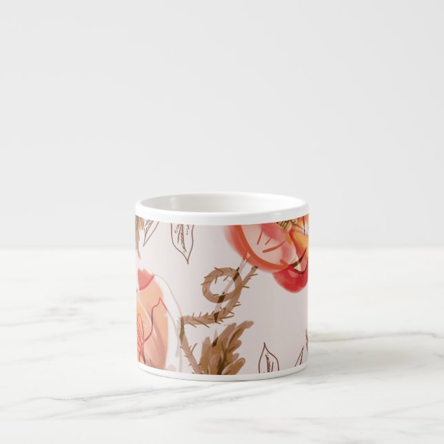 Beige Background Poppies Watercolor Pattern Espresso Cup (Front)