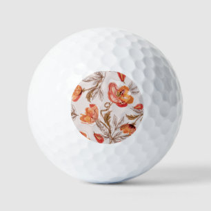 Beige Background Poppies Watercolor Pattern Golf Balls