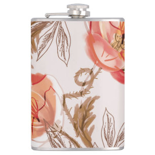 Beige Background Poppies Watercolor Pattern Hip Flask
