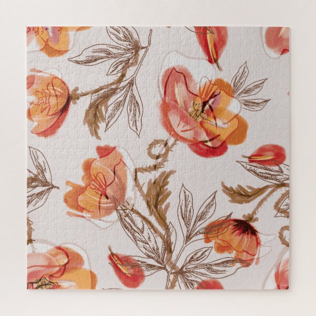 Beige Background Poppies Watercolor Pattern Jigsaw Puzzle (Vertical)