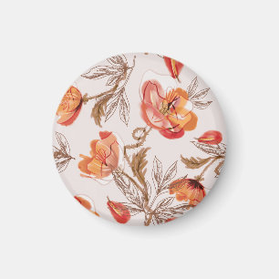 Beige Background Poppies Watercolor Pattern Magnet