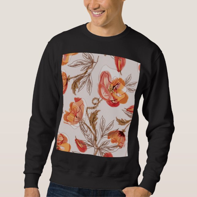 Beige Background Poppies Watercolor Pattern Sweatshirt (Front)