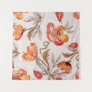Beige Background Poppies Watercolor Pattern Tapestry