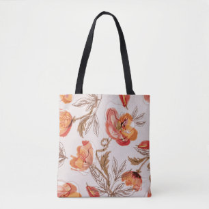 Beige Background Poppies Watercolor Pattern Tote Bag