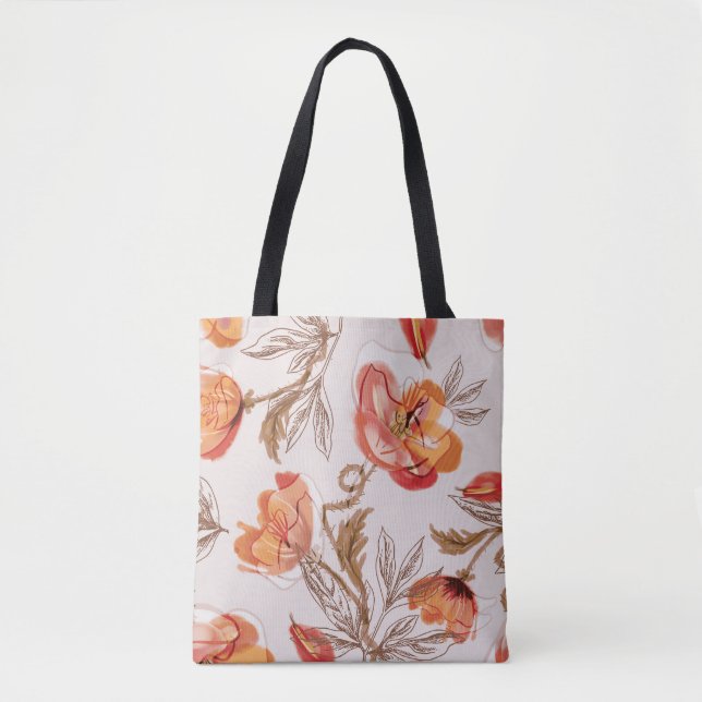 Beige Background Poppies Watercolor Pattern Tote Bag (Front)