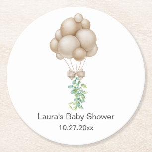 Beige Balloons Baby Shower Round Paper Coaster