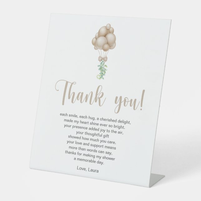 Beige Balloons Baby Shower Thank You Poem Pedestal Sign (Front)
