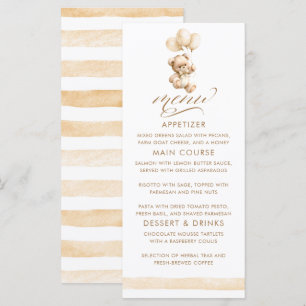 Beige Balloons Teddy Bear Boy Baby Shower Menu