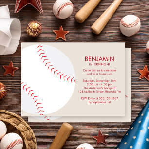 Beige Baseball Themed Sports Birthday Invitation