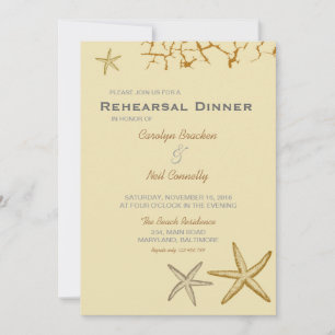 Beige Beach Themed Starfish Rehearsal Dinner Invitation
