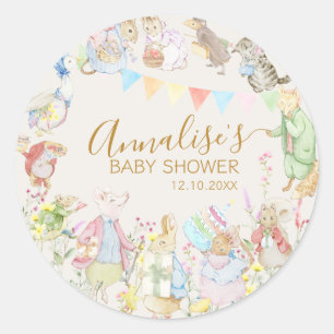 Beige Beatrix Potter Peter the Rabbit  Baby Shower Classic Round Sticker