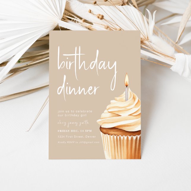 Beige Birthday Dinner with Cupcake Invitation (Creator Uploaded)