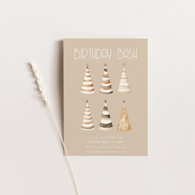 Beige Birthday Dinner with Hats Invitation (Creator Uploaded)