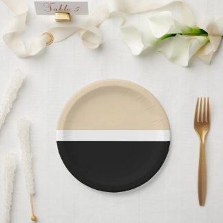 Beige Black Abstract Stripe Paper Plate