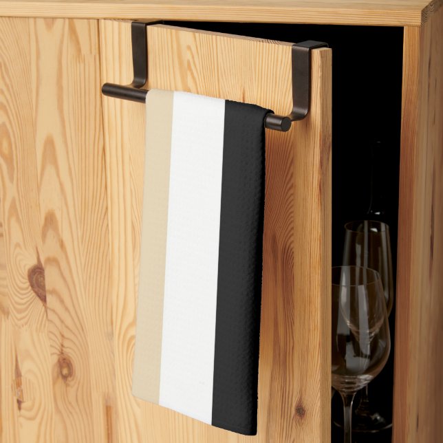 Beige Black Abstract Stripe Tea Towel (Thirds Fold)