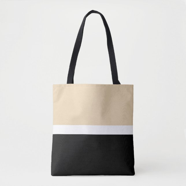 Beige Black Abstract Stripe Tote Bag (Front)