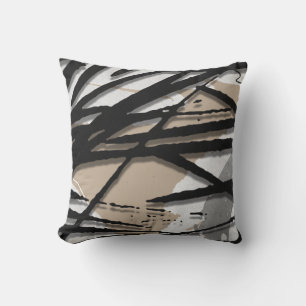 Beige & Black Abstract Watercolor Throw Pillow